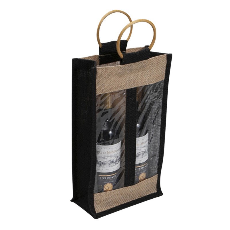 Sac En Jute Naturel Et Noir Pour Bouteilles