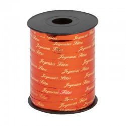 Bobine de bolduc miroir rouge Joyeuses fetes 10mm x 250 m