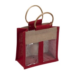 Sac en jute naturel/rouge + fenetre PVC