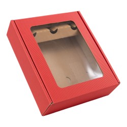 Coffret carton rouge 2 bouteilles avec fenetre