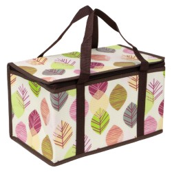 Sac isotherme couleur creme motif feuilles colorees