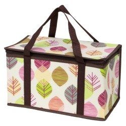 Sac isotherme couleur creme motif feuilles colorees