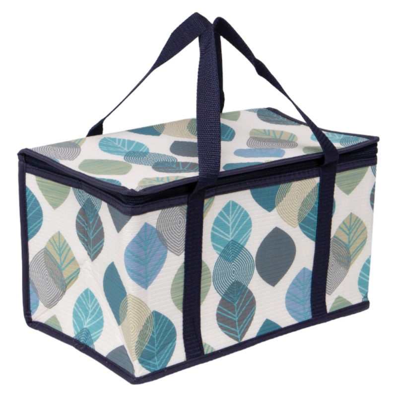 Sac isotherme couleur creme motif feuilles bleues 36x20x20cm