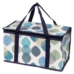 Sac isotherme couleur creme motif feuilles bleues 36x20x20cm