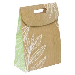 Sac carton pochette cadeau kraft feuille naturel 19x9x27