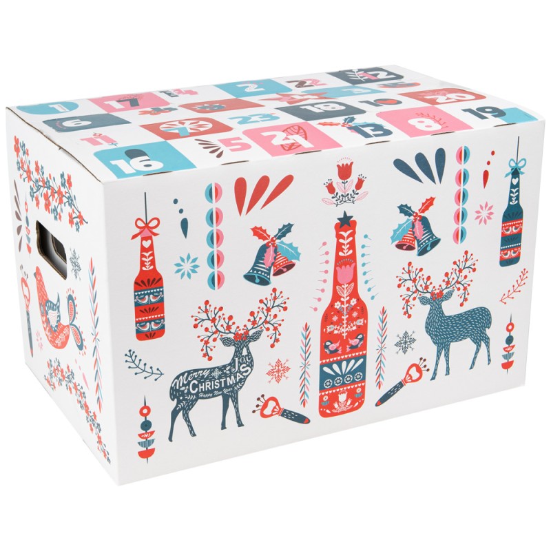 Calendrier de l'Avent carton Scandinave 44x28,7x 28,4 cm