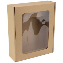 Coffret 3 bouteilles carton a fenetre Kraft 33,5x29x9 cm