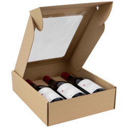 Coffret 3 bouteilles carton a fenetre Kraft 33,5x29x9 cm