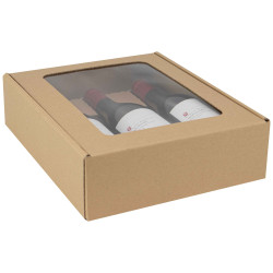 Coffret 3 bouteilles carton a fenetre Kraft 33,5x29x9 cm