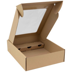 Coffret 3 bouteilles carton a fenetre Kraft 33,5x29x9 cm