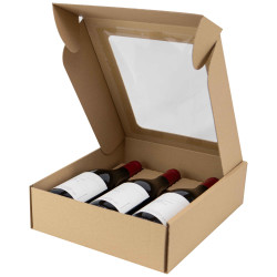 Coffret 3 bouteilles carton a fenetre Kraft 33,5x29x9 cm