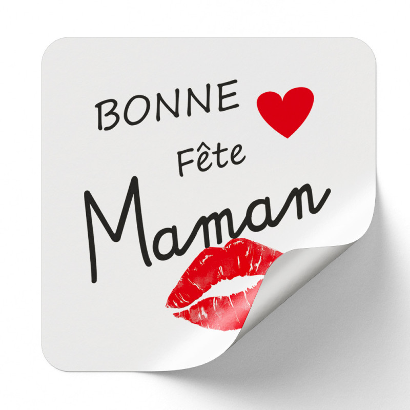 Sticker Rectangulaire blanc Bonne Fete Maman -Rouleau de 500