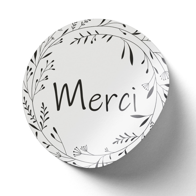 Sticker Rond blanc 'Merci' - Rouleau de 500