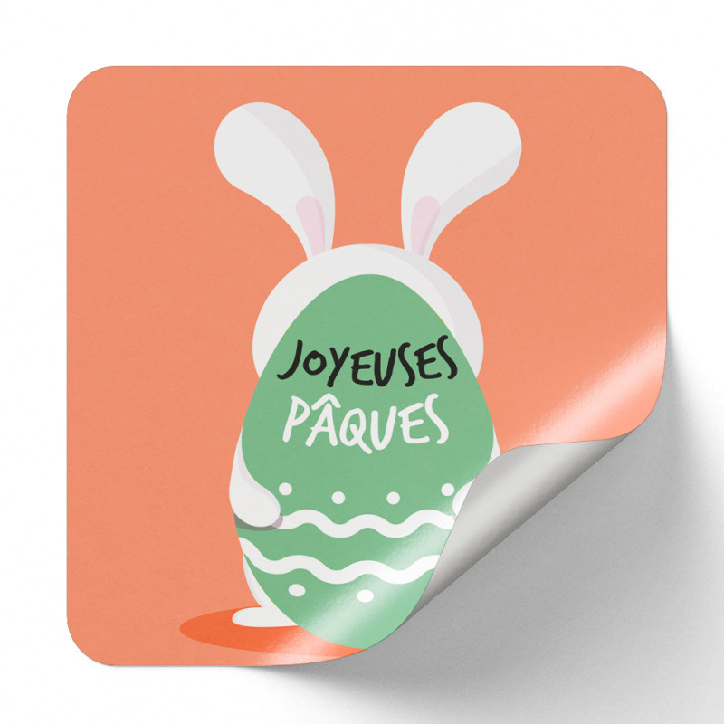 Sticker Rectangulaire orange Joyeuses Paques -Rouleau de 500