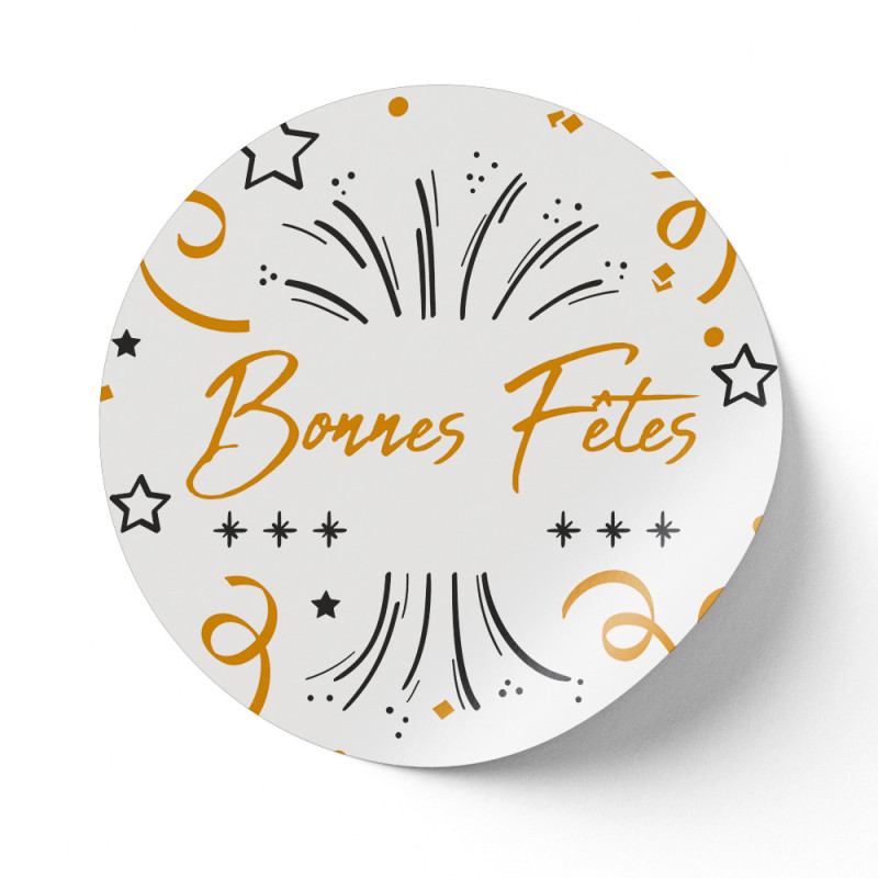 Sticker Ronde Bonne Fete Blanc - Rouleau de 500