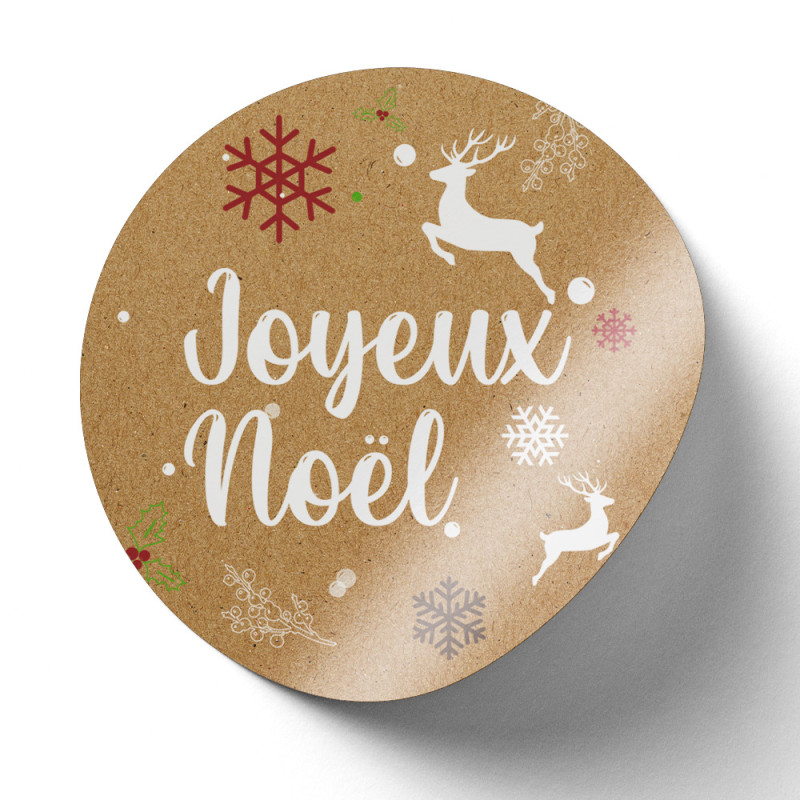 Sticker rond Kraft Joyeux Noel - Rouleau de 500