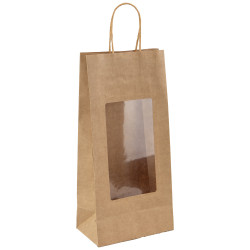 Sac 2 bouteilles kraft a fenetre marron 16,5x10x35 cm