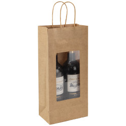 Sac 2 bouteilles kraft a fenetre marron 16,5x10x35 cm