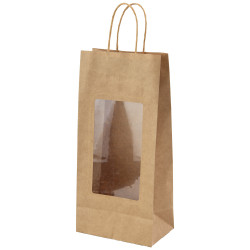 Sac 2 bouteilles kraft a fenetre marron 16,5x10x35 cm