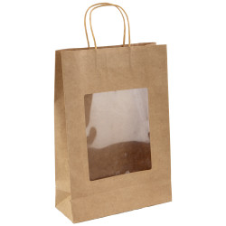 Sac 3 bouteilles kraft a fenetre marron 24x10x35cm