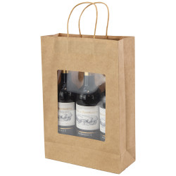 Sac 3 bouteilles kraft a fenetre marron 24x10x35cm