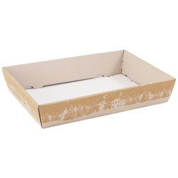 Corbeille carton rectangulaire kraft Hiver enneige 28,5x21x5