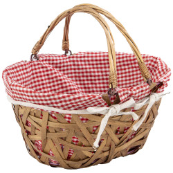 Panier ovale osier et  tissu vichy 32x25x14cm 