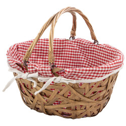 Panier ovale osier et  tissu vichy 32x25x14cm 