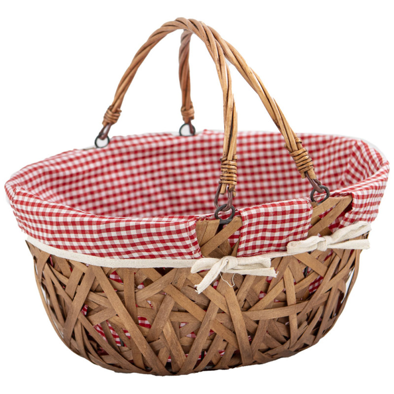 Panier ovale osier et tissu vichy rouge 35x29x16cm