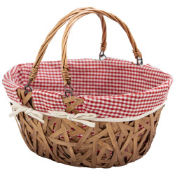 Panier ovale osier et tissu vichy rouge 35x29x16cm