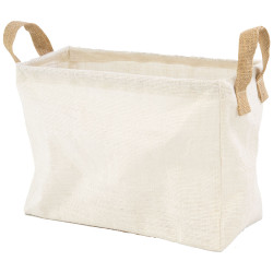 Corbeille rectangulaire en jute naturel et blanc 2 poignees