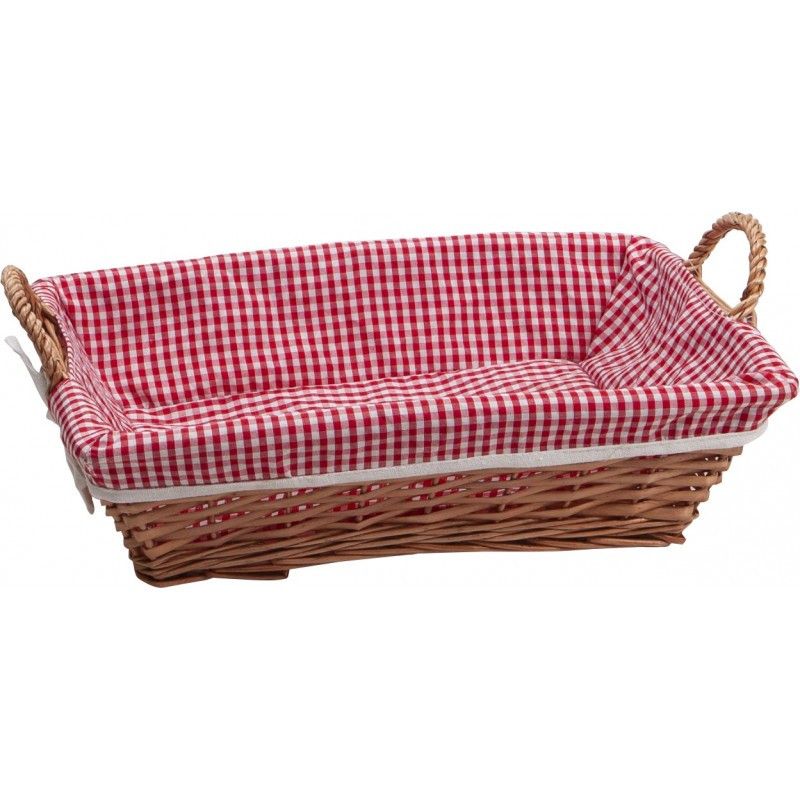 Corbeille osier miel tissu vichy blanc/rouge poignees bois