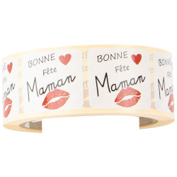 Sticker Rectangulaire blanc Bonne Fete Maman -Rouleau de 500