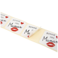 Sticker Rectangulaire blanc Bonne Fete Maman -Rouleau de 500