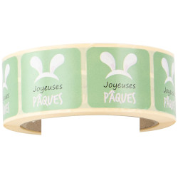 Sticker Rectangulaire Joyeuses Paques Vert - Rouleau de 500 