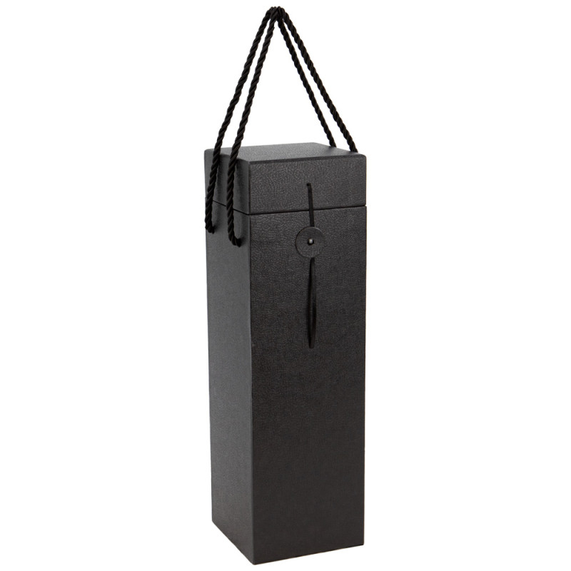 Coffret carton bouteille noir cuir Indispensable 10x10x33cm