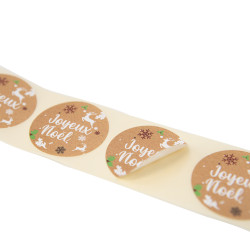 Sticker rond Kraft Joyeux Noel - Rouleau de 500