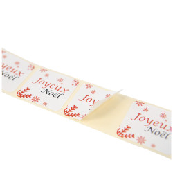 Sticker Rectangulaire Blanc Joyeux Noel - Rouleau de 500