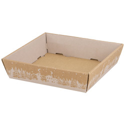 Corbeille carton carree kraft Hiver enneige 22x22x5 cm