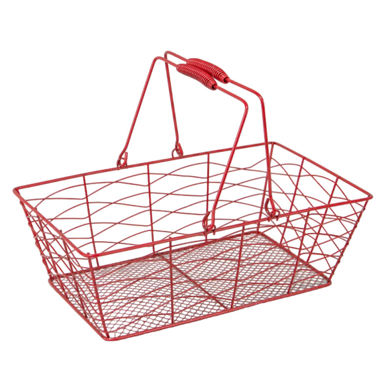 Panier metal rouge avec 2 anses pliables