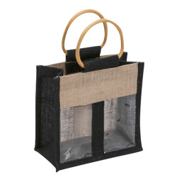 Sac en jute naturel/noir avec fenetre transparente