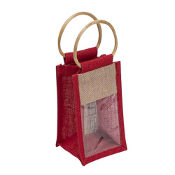 Sac en jute naturel/rouge avec fenetre transparente