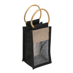 Sac en jute naturel/noir avec fenetre transparente