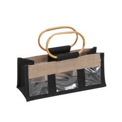 Sac en jute naturel/noir avec fenetre transparente