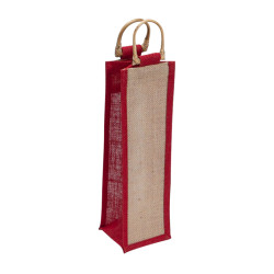 Sac en jute naturel et rouge pour 1 bouteille