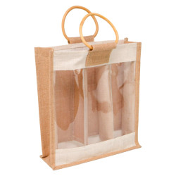 Sac en jute naturel et blanc pour 3 bouteilles