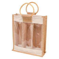 Sac en jute naturel et blanc pour 3 bouteilles