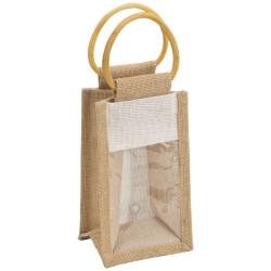 sac en jute naturel et blanc avec fenetre transparente