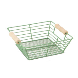 Corbeille metal carree poignees bois vert Sauvage 20x20x7 cm