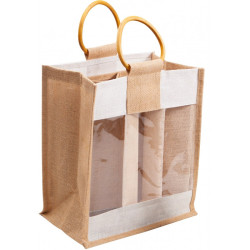 Sac en jute naturel et blanc pour 6 bouteilles